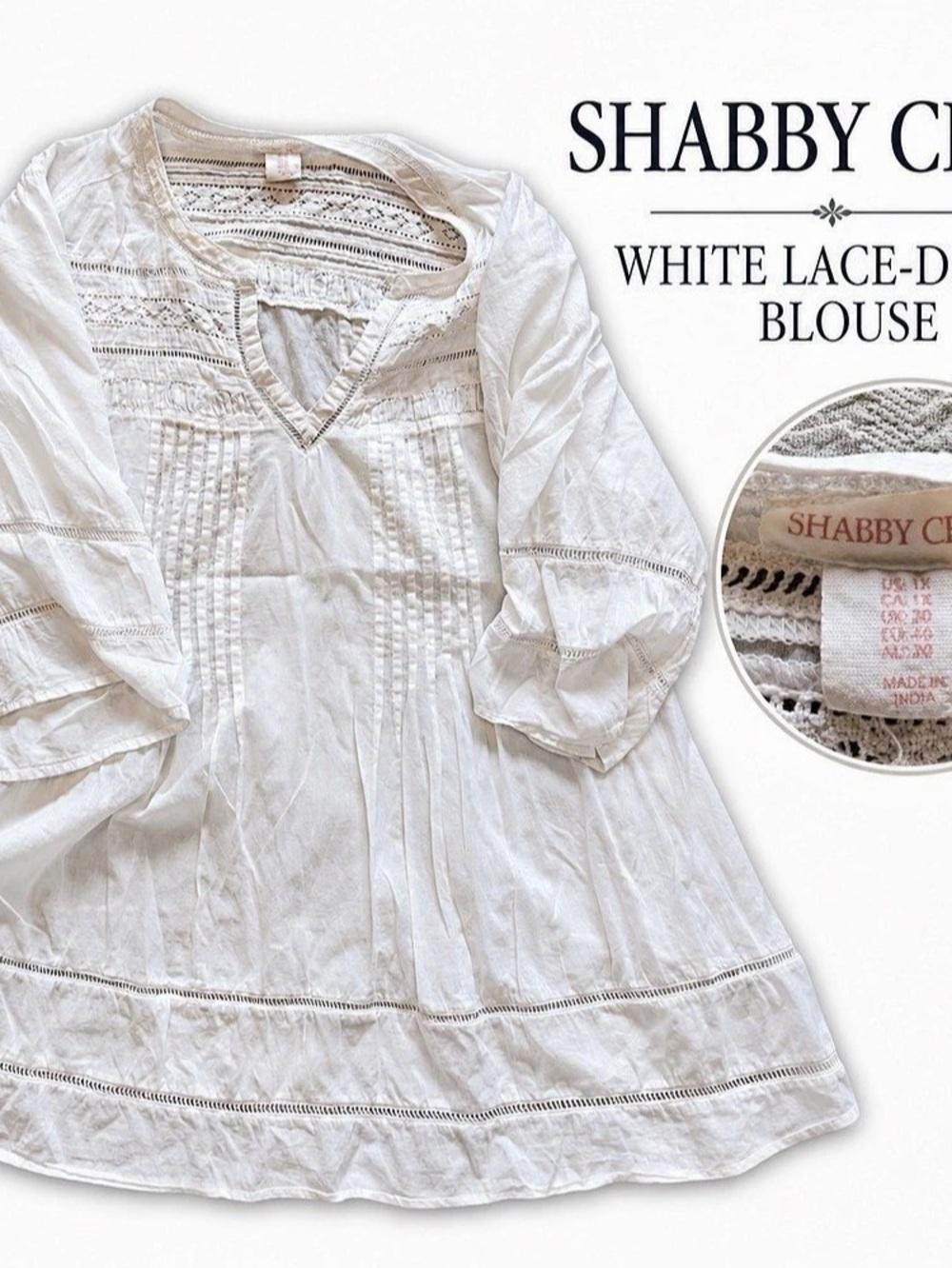 Shabby Chic White Lace-Detail Blouse Like New